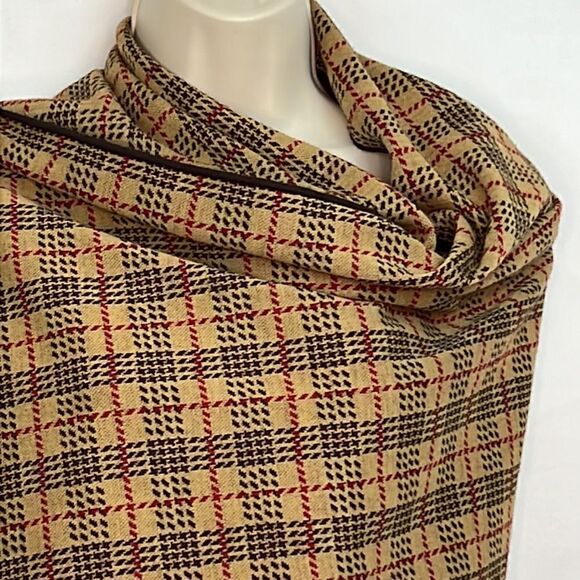 Nina Leonard Brown, red and Tan plaid Fringed Scarf - Picture 3 of 11